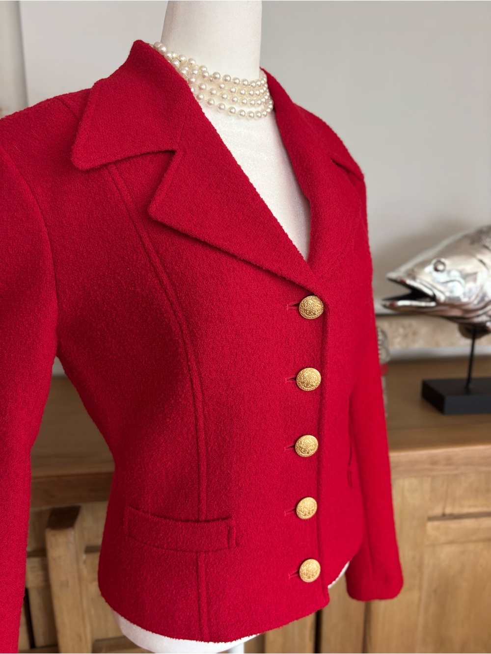 Virgin Wool Red Gold Button Blazer XS Military Luxe Holiday Y2K The Limited Fall - Picture 4 of 13